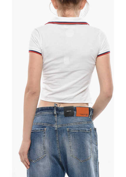 Bluze DSQUARED2 Cotton Piqu Cropped Top With Asymmetric Closure White Femei (BM 19753304) 4