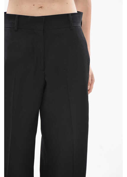 Pantaloni casual Palm Angels Wool-Blend Palazzo Pants Logo Tape With Crochet Side Bands Black Femei (BM 19753313) 3