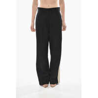 Pantaloni casual Wool-Blend Palazzo Pants Logo Tape With Crochet Side Bands Femei