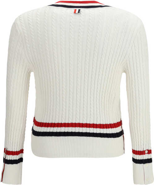 Pulovere Thom Browne Intarsia cable-knit V-neck Sweater WHITE Barbati (BM 19753616) 2