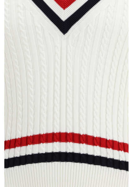 Pulovere Thom Browne Intarsia cable-knit V-neck Sweater WHITE Barbati (BM 19753616) 3