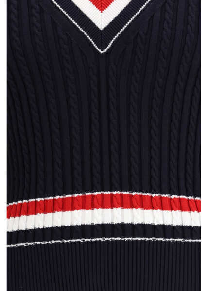 Pulovere Thom Browne Intarsia cable-knit V-neck Sweater NAVY Barbati (BM 19753691) 3