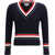 Thom Browne Intarsia cable-knit V-neck Sweater NAVY