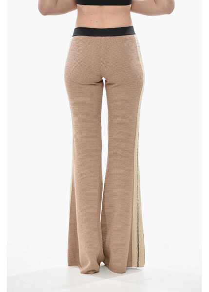 Pantaloni casual Palm Angels Crochet Cotton Bootcut Trousers Logo Tape Beige Femei (BM 19753778) 2