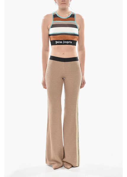 Pantaloni casual Palm Angels Crochet Cotton Bootcut Trousers Logo Tape Beige Femei (BM 19753778) 4