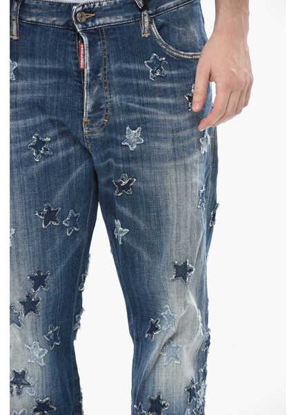 Blugi drepti DSQUARED2 Stretch Cotton Jeans Roadie With All-Over Stars 22Cm Blue Barbati (BM 19753787) 3