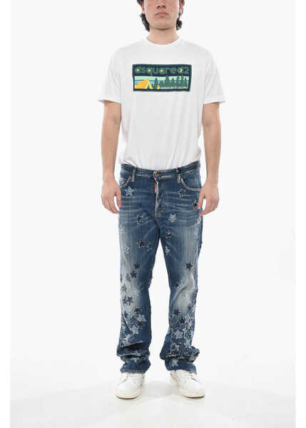 Blugi drepti DSQUARED2 Stretch Cotton Jeans Roadie With All-Over Stars 22Cm Blue Barbati (BM 19753787) 4