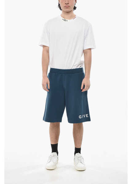 Pantaloni scurti Givenchy Brushed-Jersey Shorts With Printed Logo Blue Barbati (BM 19753793) 4