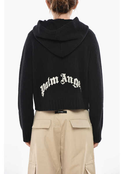 Pulovere casual Palm Angels Wool-Blend Knit With Hood And Contrast Logo Black Femei (BM 19753796) 2