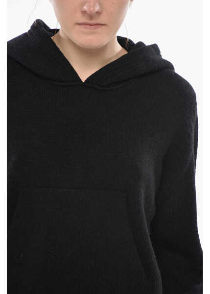 Pulovere casual Palm Angels Wool-Blend Knit With Hood And Contrast Logo Black Femei (BM 19753796) 3