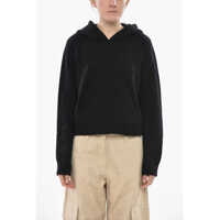 Pulovere casual Wool-Blend Knit With Hood And Contrast Logo Femei