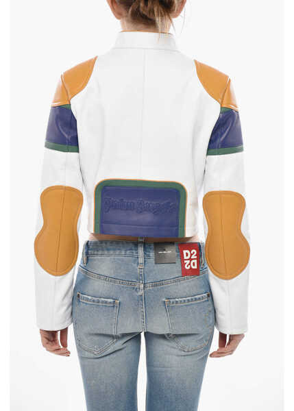 Geci de piele Palm Angels Cropped Leather Jacket Cb Classic With Contrast Details White Femei (BM 19753799) 2