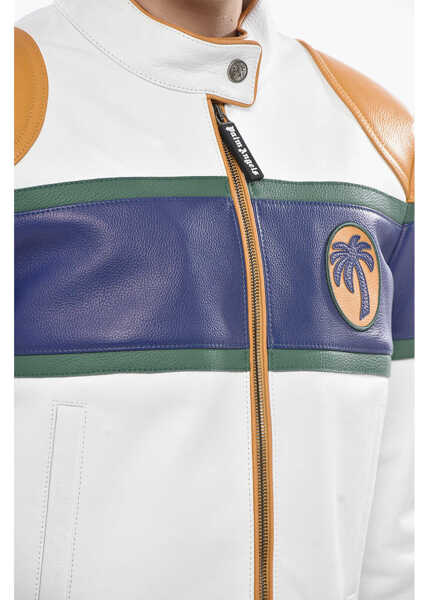 Geci de piele Palm Angels Cropped Leather Jacket Cb Classic With Contrast Details White Femei (BM 19753799) 3