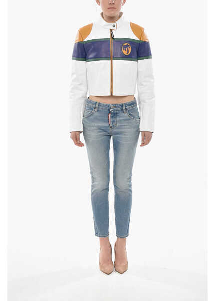 Geci de piele Palm Angels Cropped Leather Jacket Cb Classic With Contrast Details White Femei (BM 19753799) 4