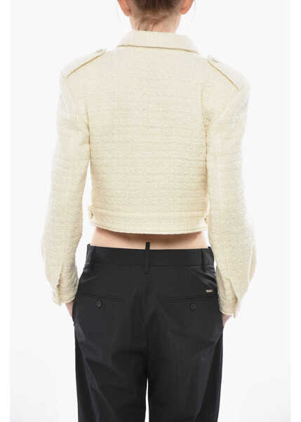 Paltoane Givenchy Short Tweed Coat With Logo Patch Pockets White Femei (BM 19753811) 2