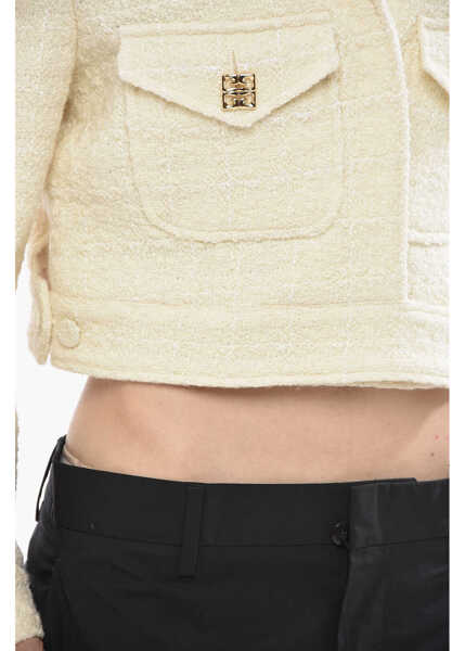 Paltoane Givenchy Short Tweed Coat With Logo Patch Pockets White Femei (BM 19753811) 3