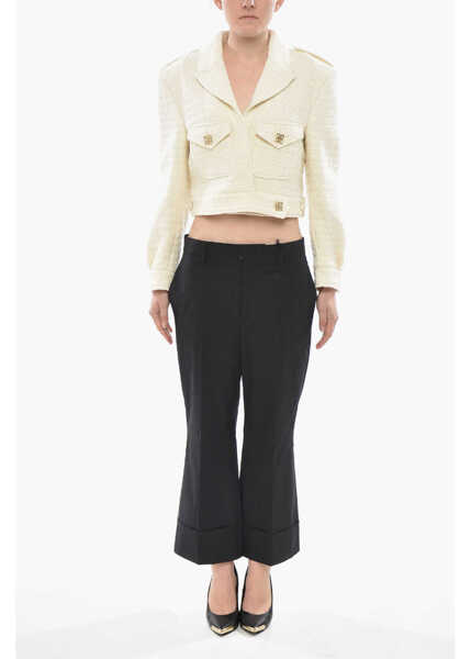 Paltoane Givenchy Short Tweed Coat With Logo Patch Pockets White Femei (BM 19753811) 4