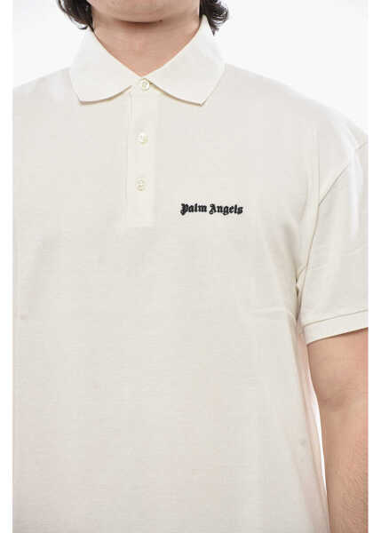 Tricouri Polo Palm Angels Solid Polo With Embroidered Logo White Barbati (BM 19753826) 3