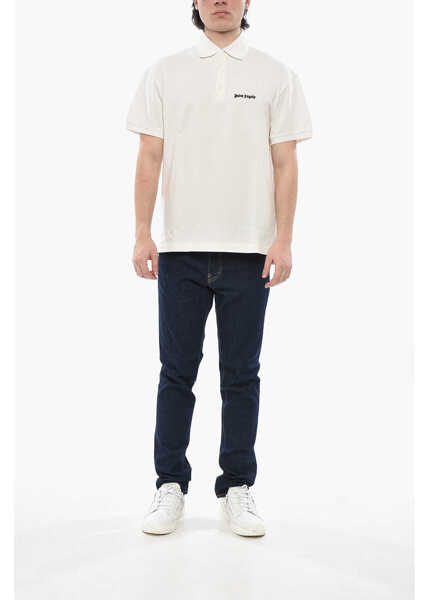 Tricouri Polo Palm Angels Solid Polo With Embroidered Logo White Barbati (BM 19753826) 4