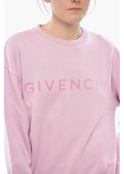 Bluze de trening Givenchy Brushed Cotton Crewneck Sweatshirt With Front Logo Pink Femei (BM 19753838) 3