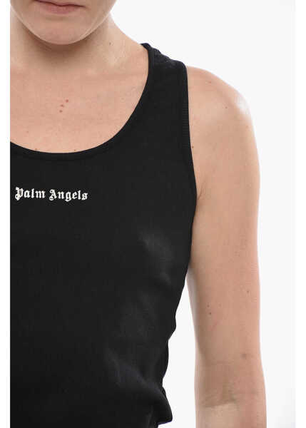Bluze Palm Angels Cotton-Blend Ribbed Tank Top Classic Logo Black Femei (BM 19753871) 3