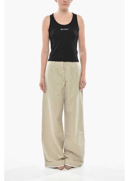 Bluze Palm Angels Cotton-Blend Ribbed Tank Top Classic Logo Black Femei (BM 19753871) 4