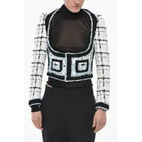 Sacouri elegante Cropped-Fit Bustier Jacket With Balcony Neckline Femei