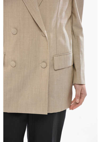 Sacouri Givenchy Oversized Double-Breasted Wool Blazer Beige Femei (BM 19753880) 3
