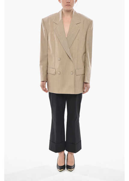 Sacouri Givenchy Oversized Double-Breasted Wool Blazer Beige Femei (BM 19753880) 4