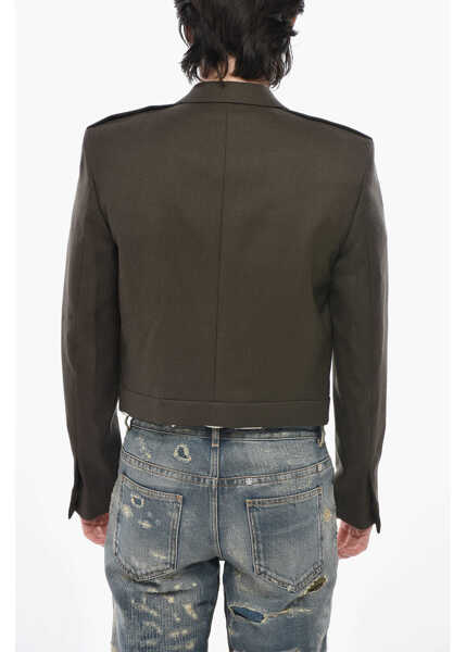 Sacouri Givenchy Wool Twill Cropped-Fit Double-Breasted Blazer Military Green Barbati (BM 19753883) 2