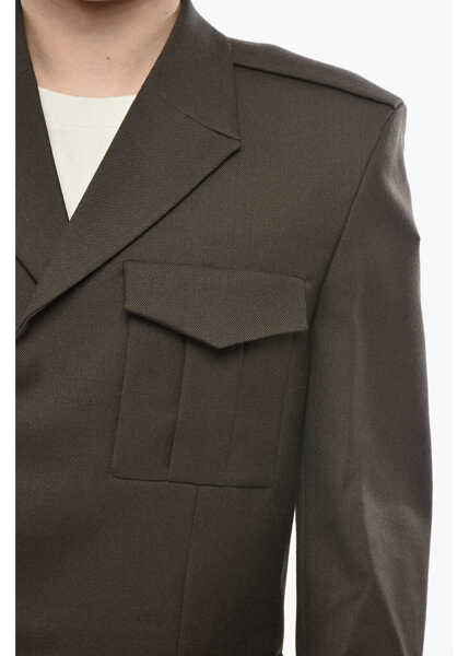 Sacouri Givenchy Wool Twill Cropped-Fit Double-Breasted Blazer Military Green Barbati (BM 19753883) 3