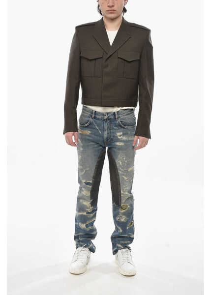 Sacouri Givenchy Wool Twill Cropped-Fit Double-Breasted Blazer Military Green Barbati (BM 19753883) 4