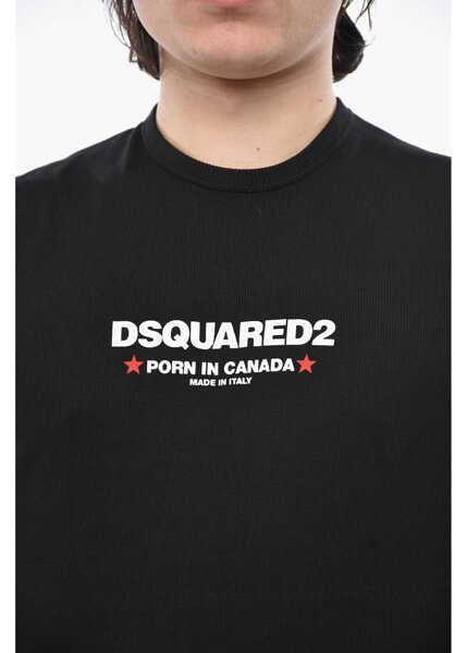 Tricouri DSQUARED2 Slim Fit Ribbed Crew Neck T-Shirt Black Barbati (BM 19754162) 3