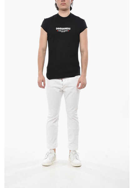 Tricouri DSQUARED2 Slim Fit Ribbed Crew Neck T-Shirt Black Barbati (BM 19754162) 4