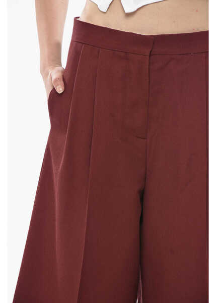 Pantaloni casual Marni Cotton Gaucho Trousers With Welt Pockets Burgundy Femei (BM 19754192) 3