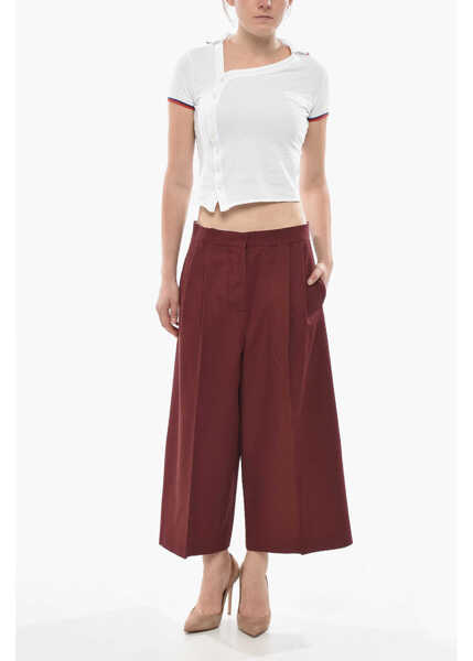 Pantaloni casual Marni Cotton Gaucho Trousers With Welt Pockets Burgundy Femei (BM 19754192) 4