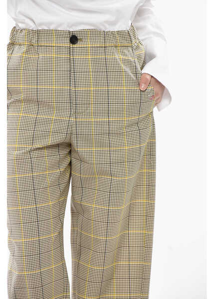 Pantaloni casual Marni Wool-Blend Cropped Fit Trousers With Checked Pattern Beige Femei (BM 19754195) 3