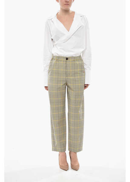 Pantaloni casual Marni Wool-Blend Cropped Fit Trousers With Checked Pattern Beige Femei (BM 19754195) 4