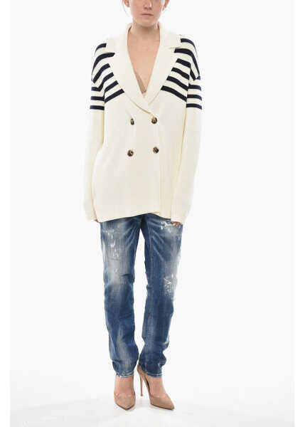 Cardigane Givenchy Cotton-Blend Double-Breasted Cardigan With Stripe Detail White Femei (BM 19754201) 4