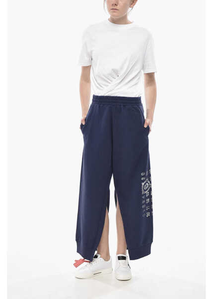 Pantaloni de trening Maison Margiela Mm6 Cropped-Fit Cotton Joggers With Slits Blue Femei (BM 19754204) 4