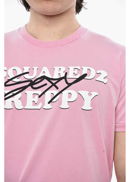 Tricouri DSQUARED2 Mm6 Cotton Crew-Neck T-Shirt With Printed Logo Pink Barbati (BM 19754216) 3