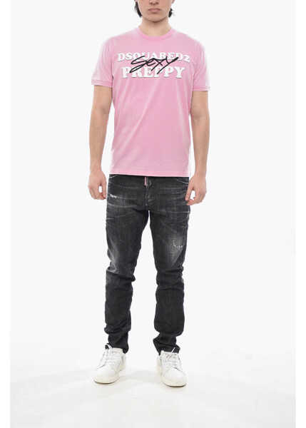 Tricouri DSQUARED2 Mm6 Cotton Crew-Neck T-Shirt With Printed Logo Pink Barbati (BM 19754216) 4