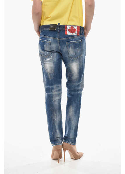 Blugi drepti DSQUARED2 Stretch Denim Jeans Jennifer Vintage Effect 16Cm Blue Femei (BM 19754219) 2
