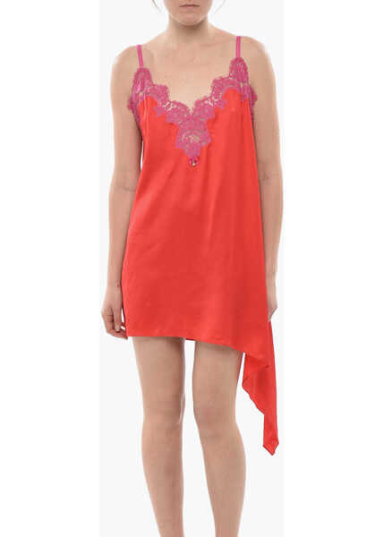 Rochii scurte DSQUARED2 Satin Slip Dress With Lace Detail Red Femei (BM 19754231) 4