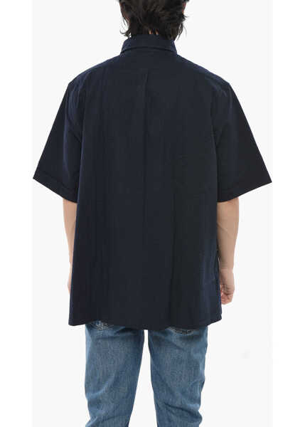Camasi casual Givenchy Textured Cotton Shirt With Logo Pocket Blue Barbati (BM 19754237) 2