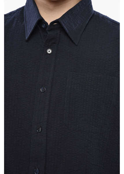 Camasi casual Givenchy Textured Cotton Shirt With Logo Pocket Blue Barbati (BM 19754237) 3