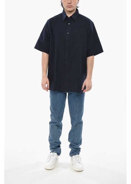 Camasi casual Givenchy Textured Cotton Shirt With Logo Pocket Blue Barbati (BM 19754237) 4