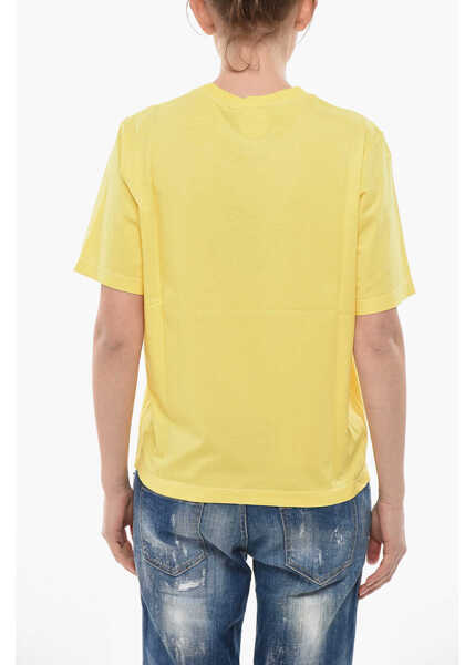 Tricouri DSQUARED2 Crewneck T-Shirt Easy Fit In Solid Color With Contrast Logo Yellow Femei (BM 19754240) 2