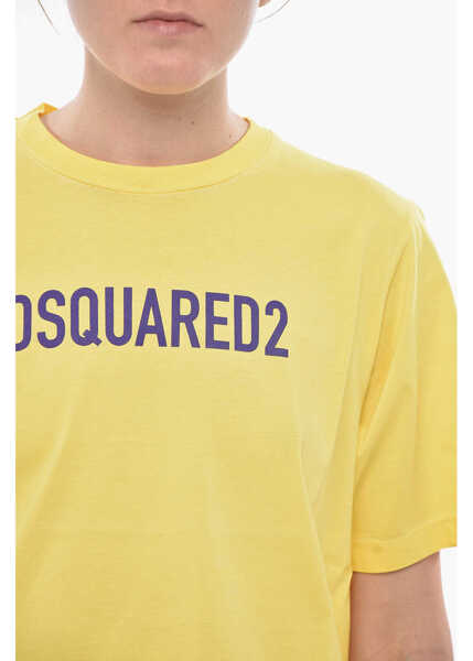 Tricouri DSQUARED2 Crewneck T-Shirt Easy Fit In Solid Color With Contrast Logo Yellow Femei (BM 19754240) 3