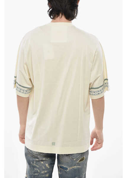 Tricouri Givenchy Cotton Crewneck T-Shirt With Floral Details Beige Barbati (BM 19754243) 2